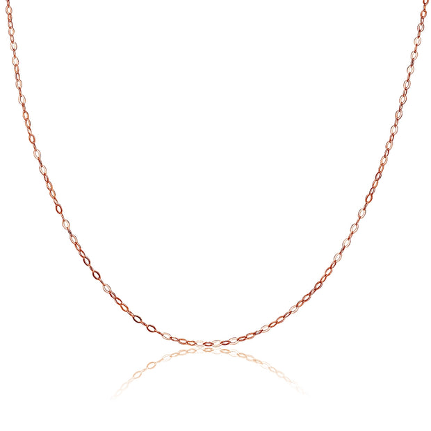 Rose Gold Flashed Sterling Silver 0.90mm Thin Delicate Cable Chain Necklace, 24 Inches