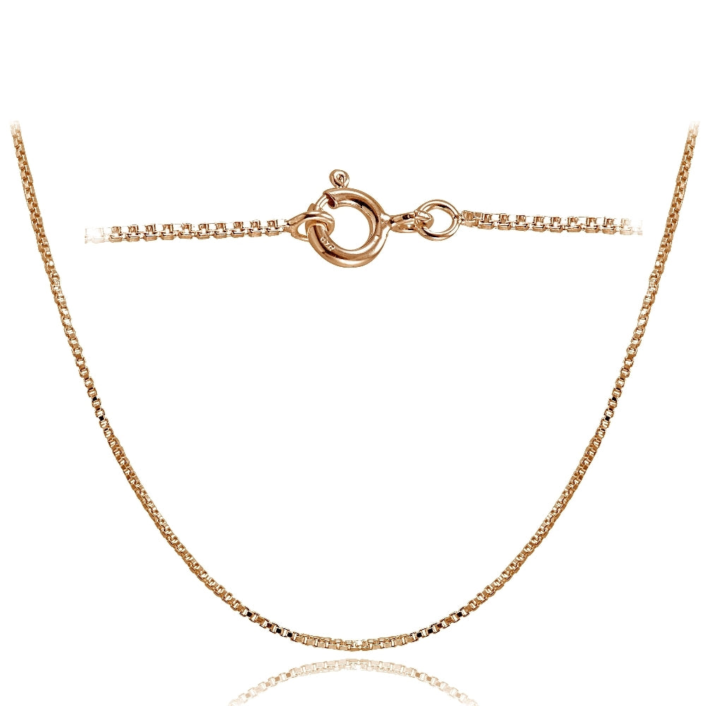 Rose Gold Tone Sterling Silver Italian 1mm Box Chain Necklace for Pendants 16 Inches