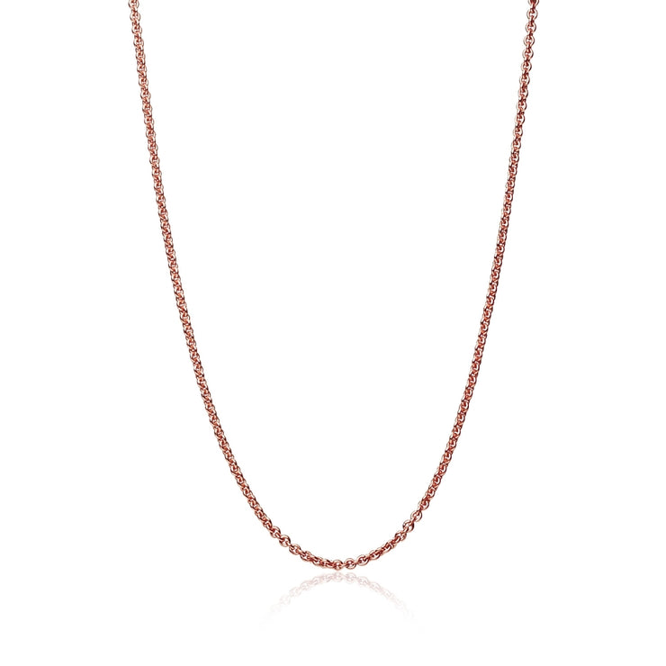 Rose Gold Flashed Sterling Silver 1mm Thin Cable Rolo Chain Necklace, 18 Inches