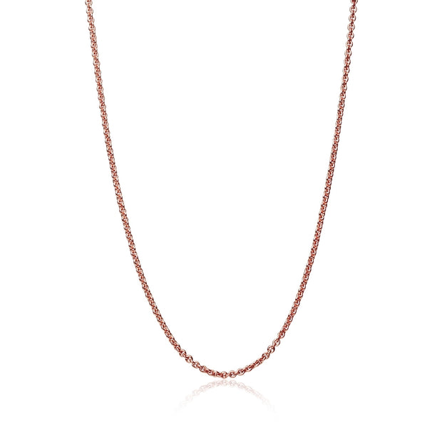 Rose Gold Flashed Sterling Silver 1mm Thin Cable Rolo Chain Necklace, 24 Inches