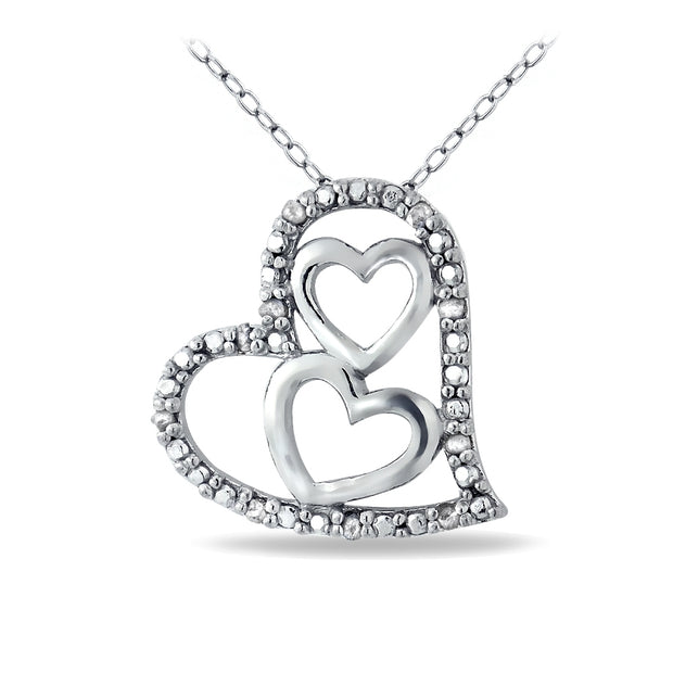 Sterling Silver 1/10ct Diamond Triple Heart Necklace