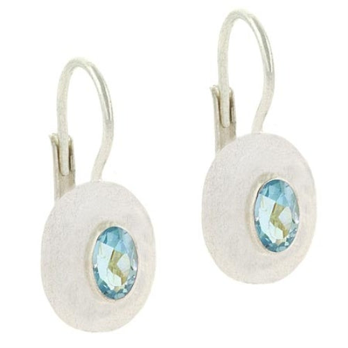 Sterling Silver Blue Topaz Oval Leverback Earrings