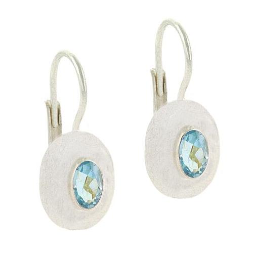 Sterling Silver Blue Topaz Oval Leverback Earrings-2