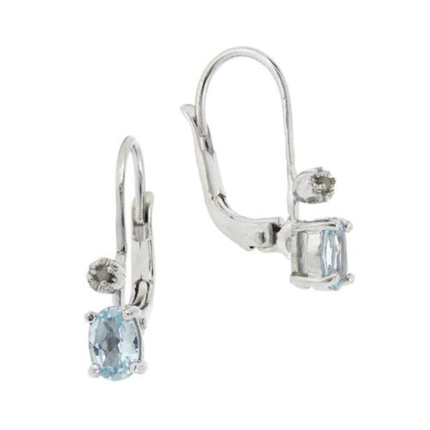Sterling Silver Diamond Accent & Blue Topaz Leverback Earrings