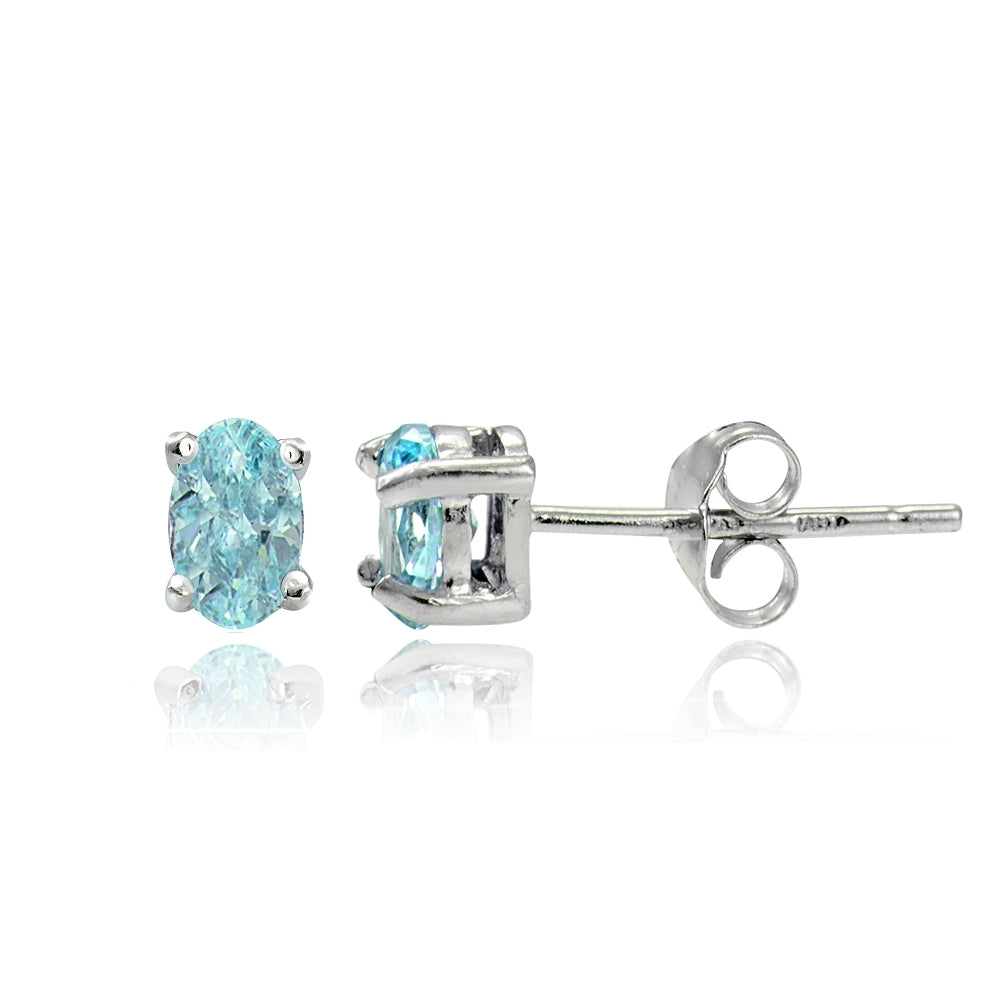 Sterling Silver Genuine Apatite 5x3 Oval Stud Earrings