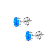 Sterling Silver Created Blue Opal 5x3mm Oval-Cut Solitaire Stud Earrings