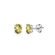 Sterling Silver Citrine 5x3mm Oval-Cut Solitaire Stud Earrings