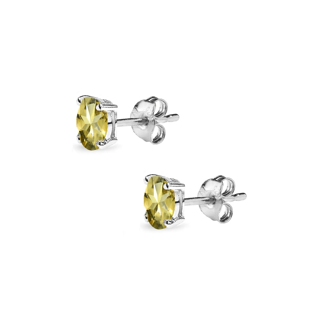 Sterling Silver Citrine 5x3mm Oval-Cut Solitaire Stud Earrings-2