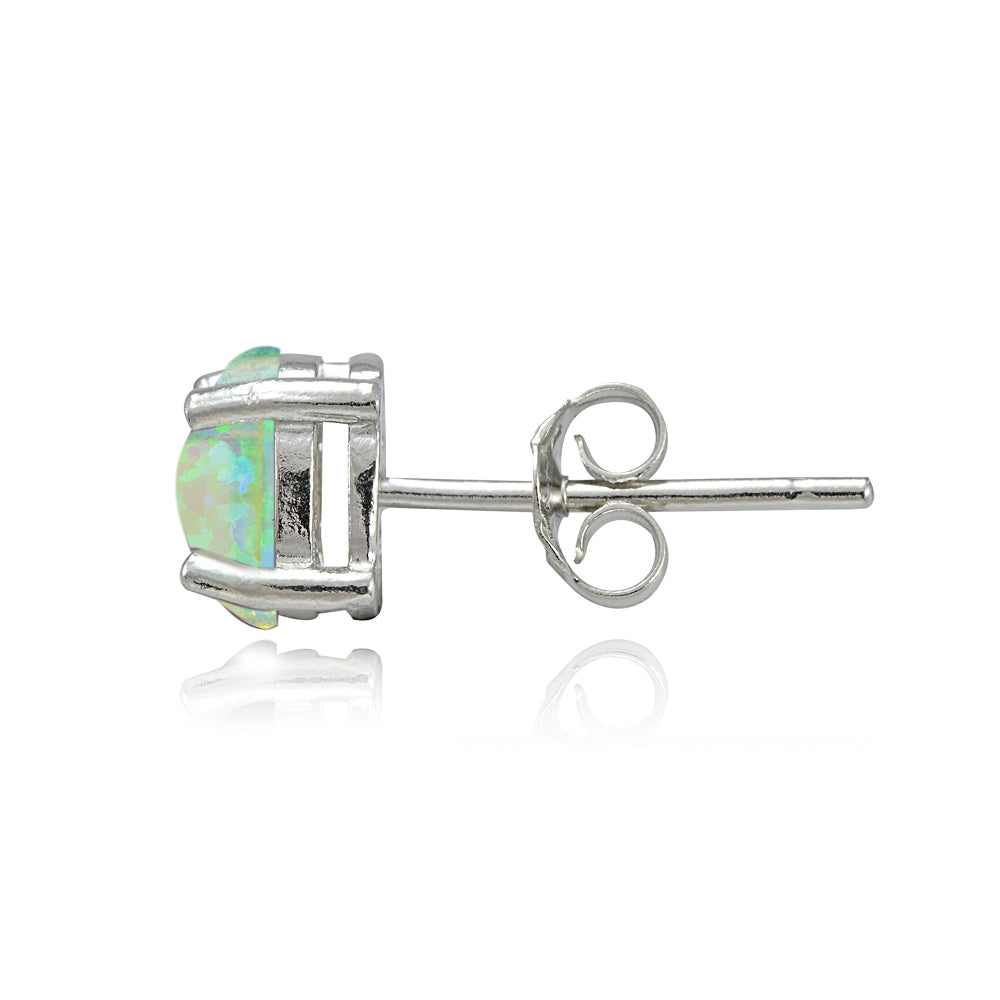 Sterling Silver Created Green Opal 5x3mm Oval Stud Earrings-4