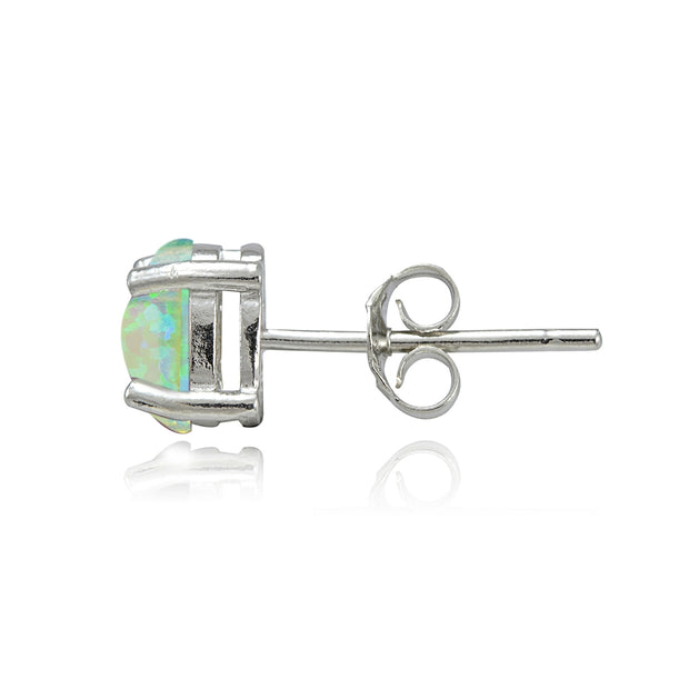 Sterling Silver Created Green Opal 5x3 Oval Stud Earrings