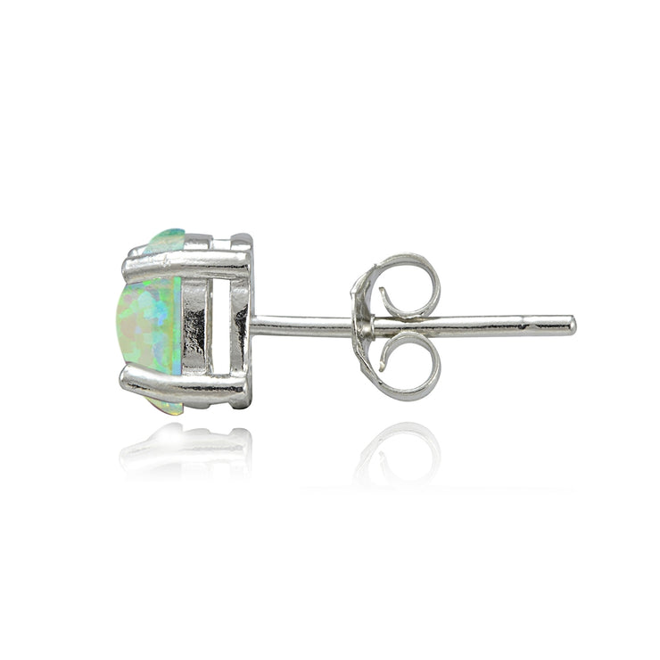 Sterling Silver Created Green Opal 5x3 Oval Stud Earrings