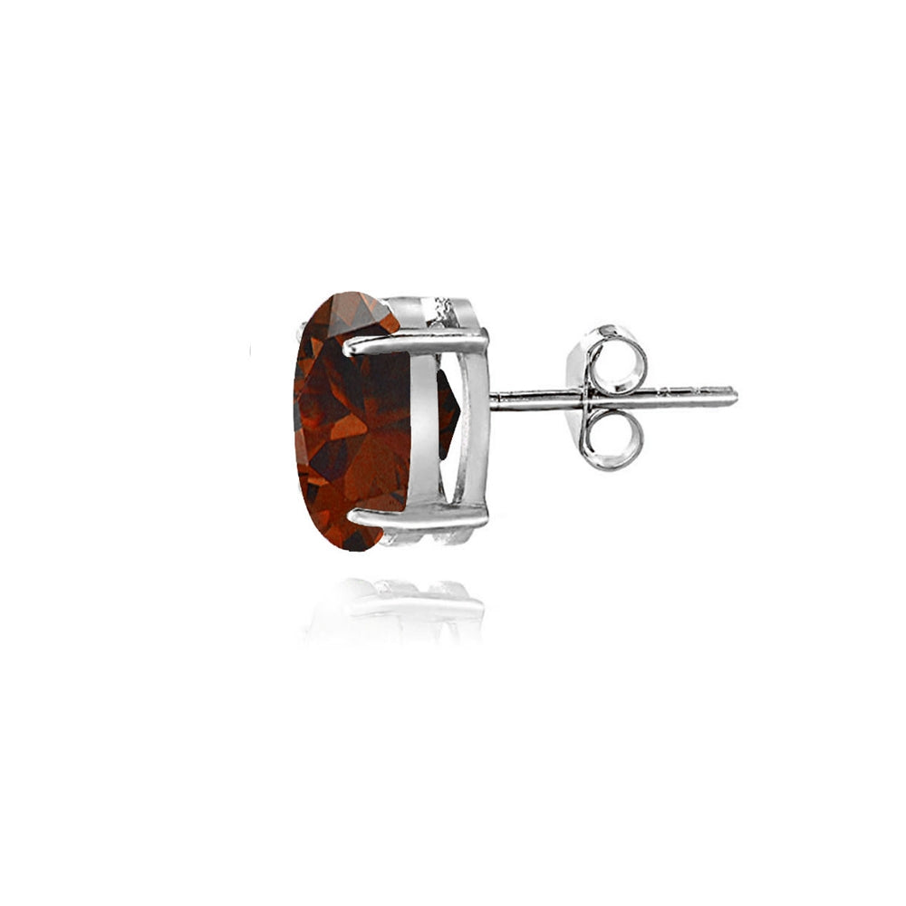Sterling Silver Garnet 5x3mm Oval Stud Earrings-2