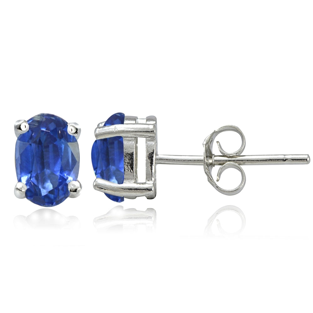 Sterling Silver Genuine Kyanite 5x3mm Oval Stud Earrings