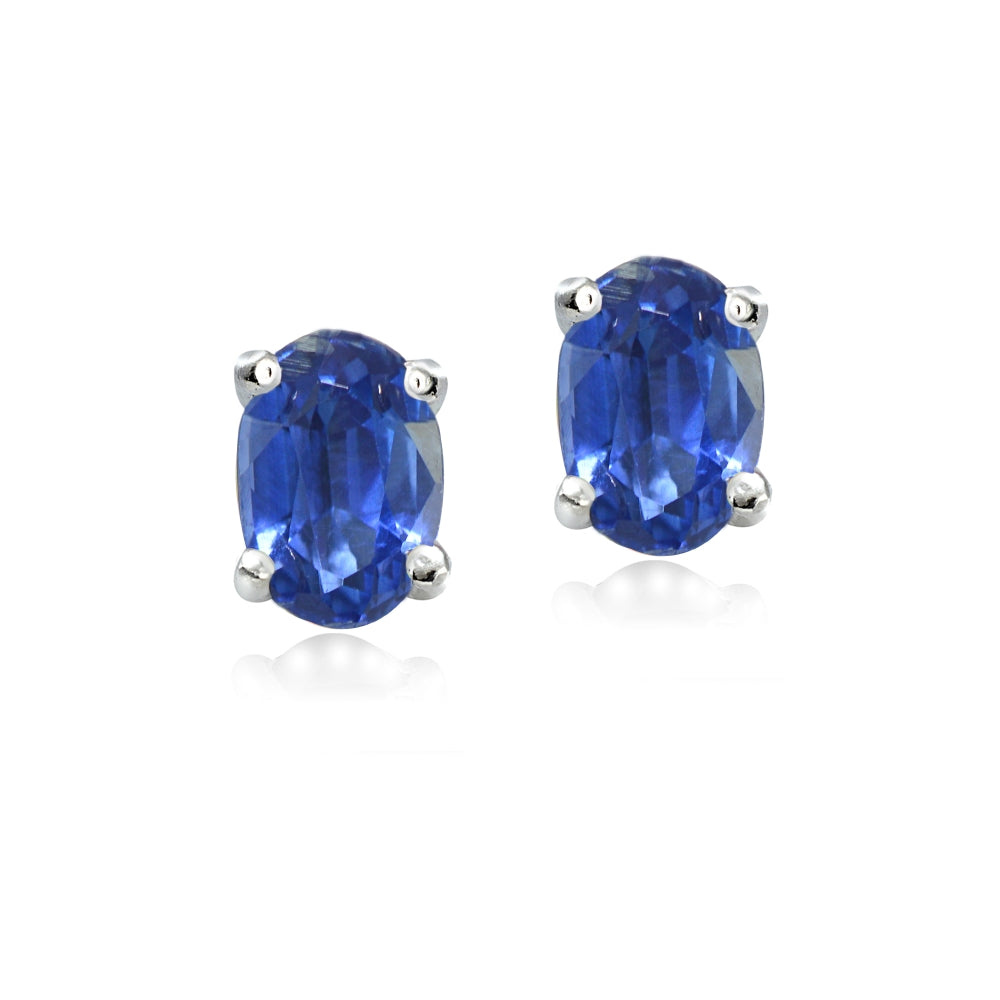 Sterling Silver Genuine Kyanite 5x3mm Oval Stud Earrings-2