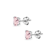 Sterling Silver Created Morganite 5x3mm Oval Solitaire Dainty Stud Earrings