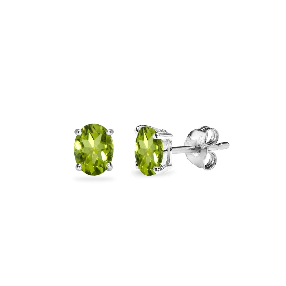 Sterling Silver Peridot 5x3mm Oval-Cut Solitaire Stud Earrings