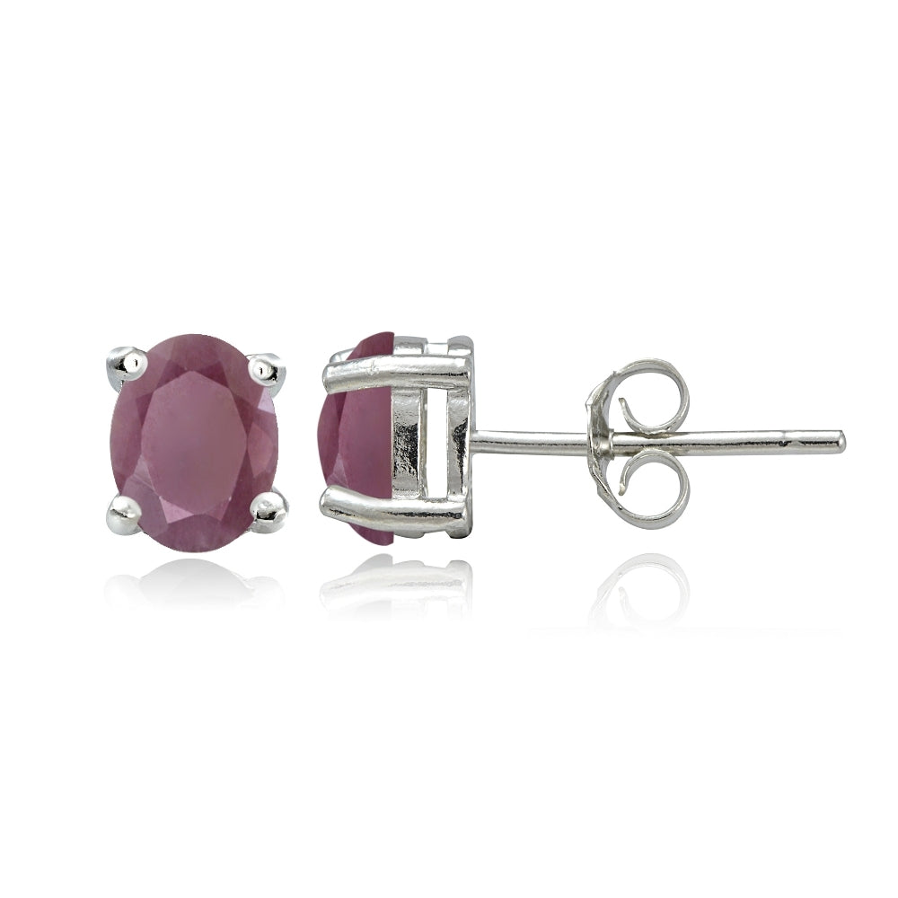 Sterling Silver Genuine Ruby 5x3 Oval Stud Earrings-2
