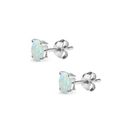 Sterling Silver Created White Opal 5x3mm Oval-Cut Solitaire Stud Earrings