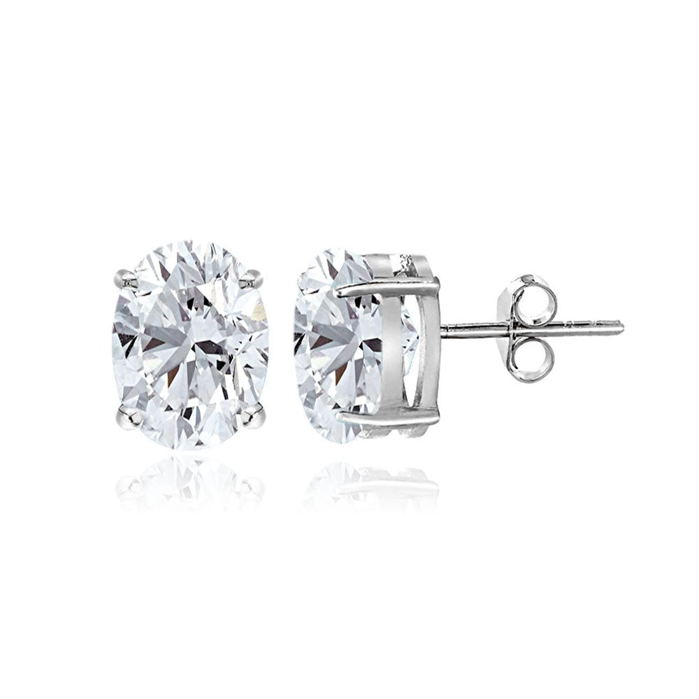 Sterling Silver White Sapphire 5x3mm Oval Stud Earrings