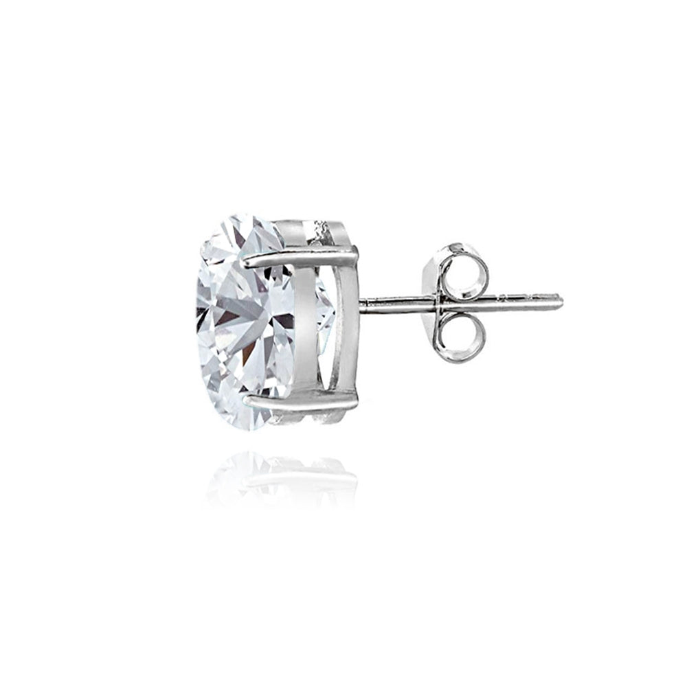 Sterling Silver White Sapphire 5x3mm Oval Stud Earrings-2