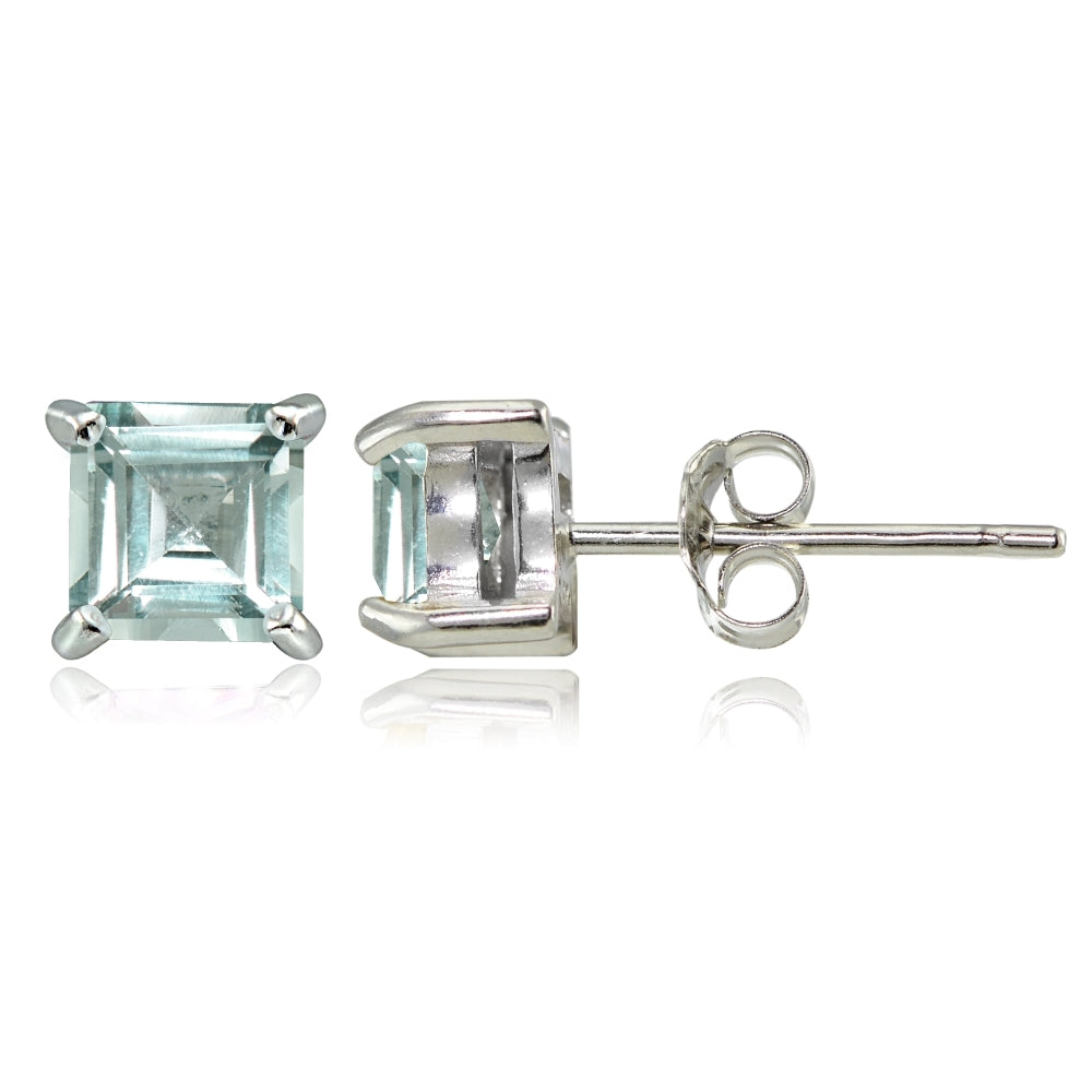 Sterling Silver Aquamarine 4mm Square Stud Earrings