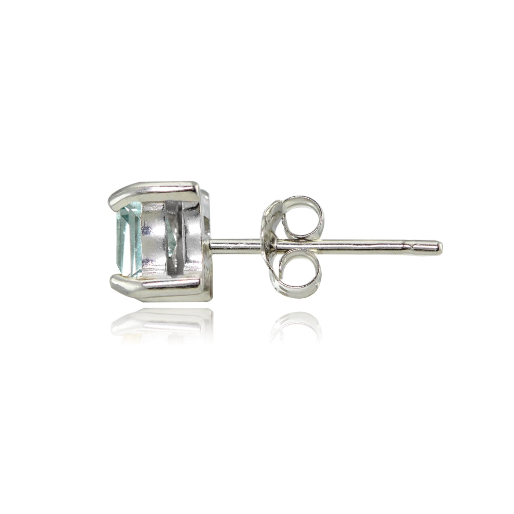 Sterling Silver Aquamarine 4mm Square Stud Earrings-2
