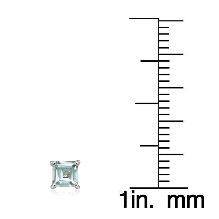 Sterling Silver Aquamarine 4mm Square Stud Earrings