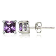 Sterling Silver Created Alexandrite 4mm Square Stud Earrings