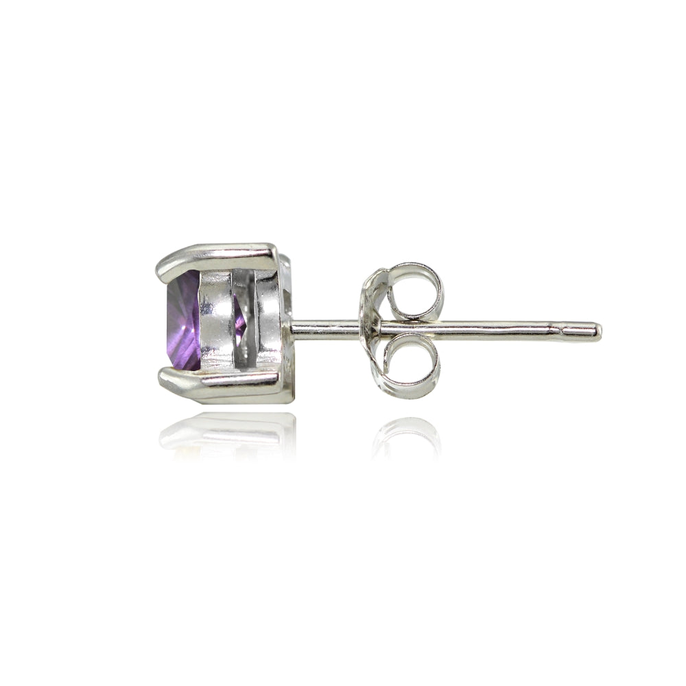 Sterling Silver Created Alexandrite 4mm Square Stud Earrings-2