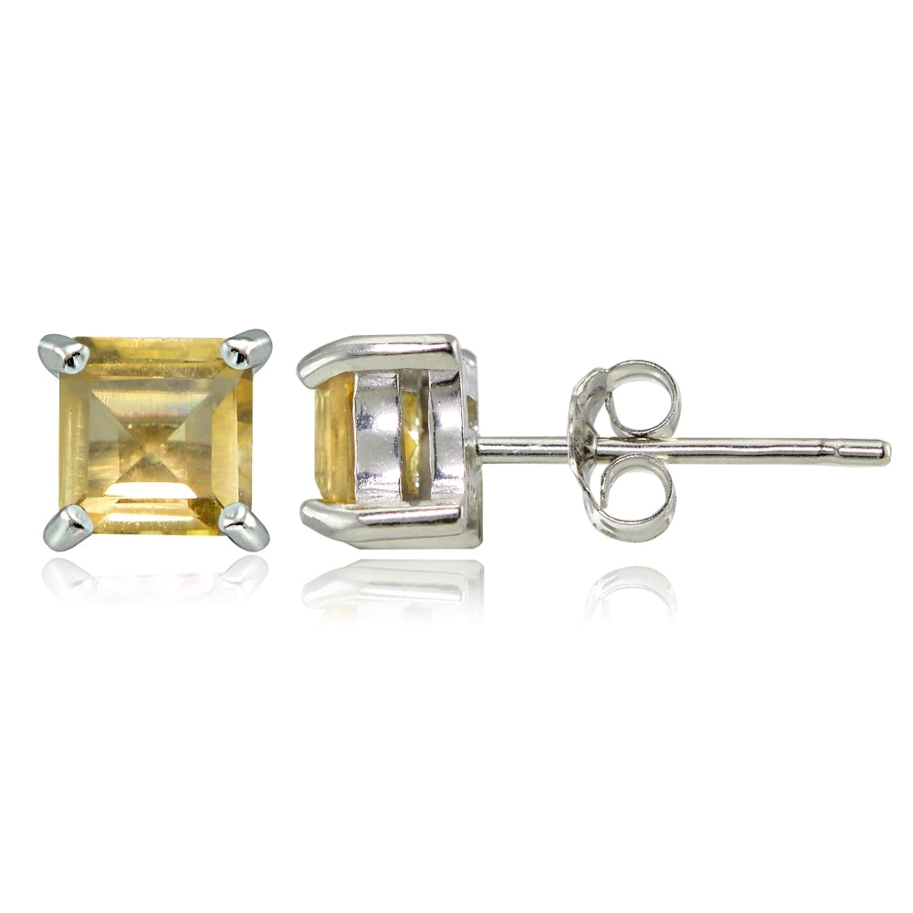 Sterling Silver Citrine 4mm Square Stud Earrings
