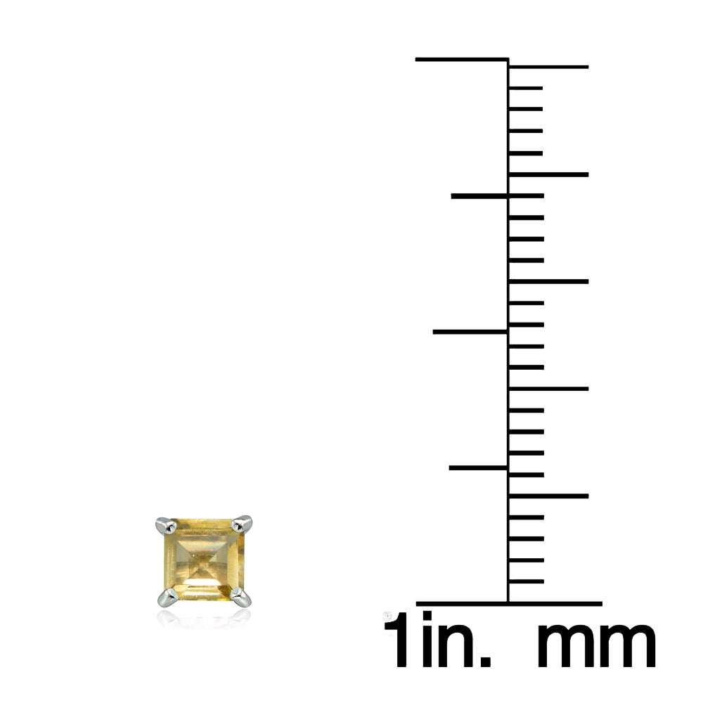 Sterling Silver Citrine 4mm Square Stud Earrings-3