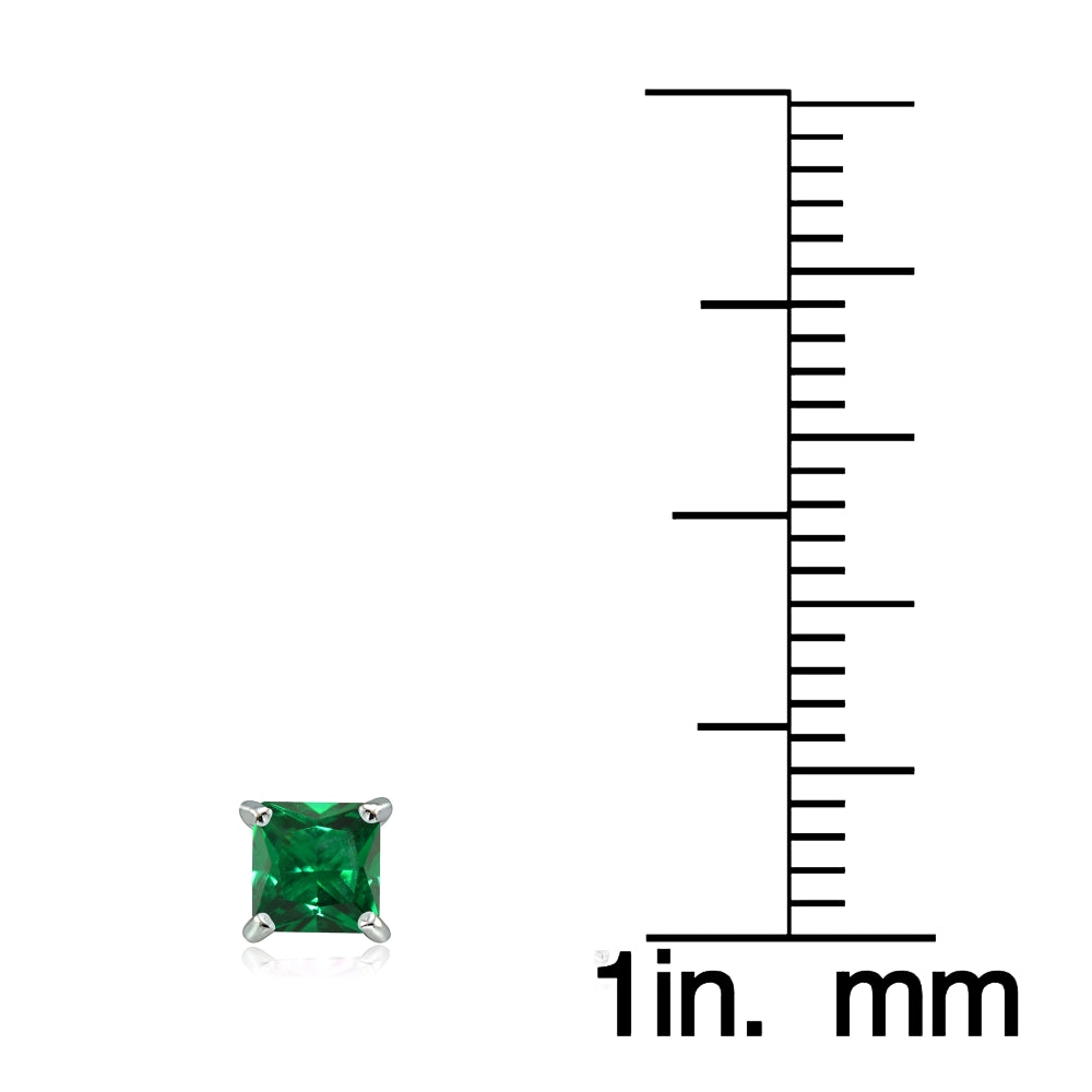 Sterling Silver Created Emerald 4mm Square Stud Earrings-3