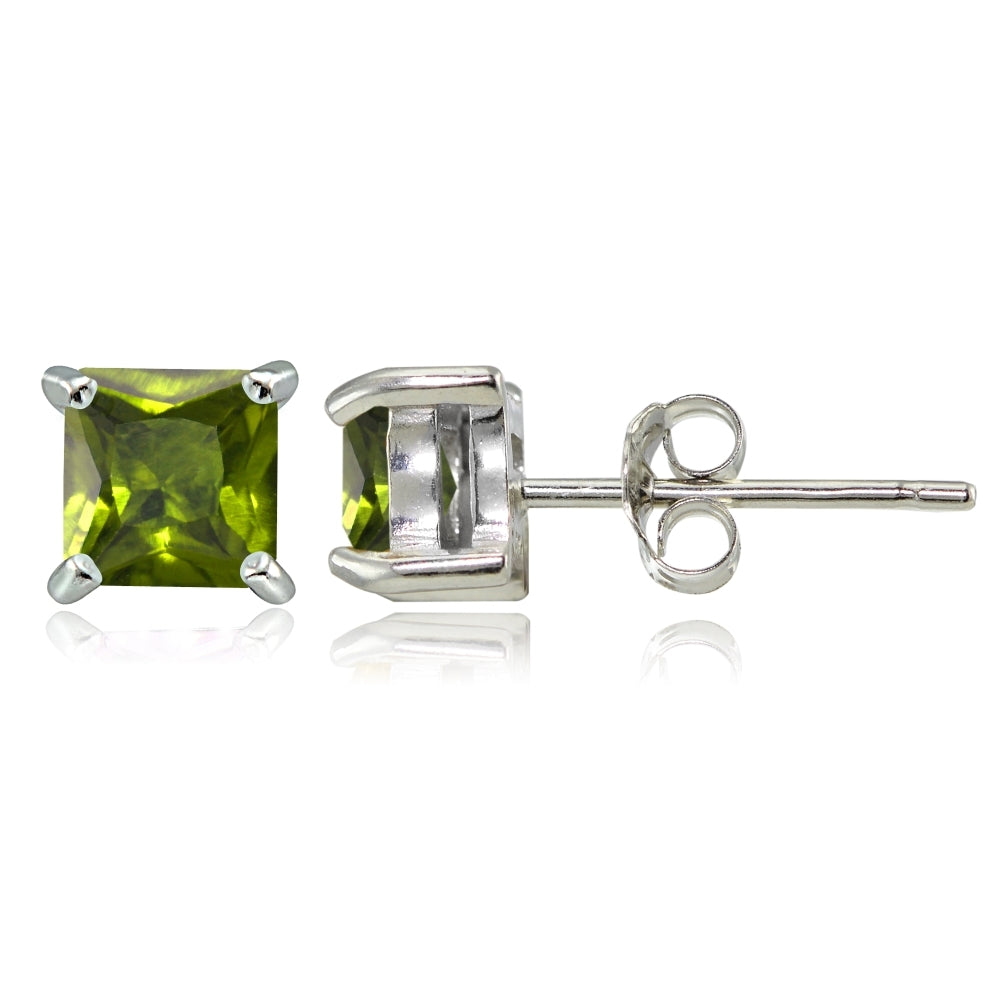 Sterling Silver Peridot 4mm Square Stud Earrings