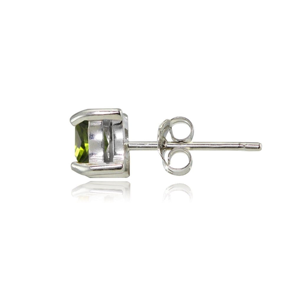 Sterling Silver Peridot 4mm Square Stud Earrings-2