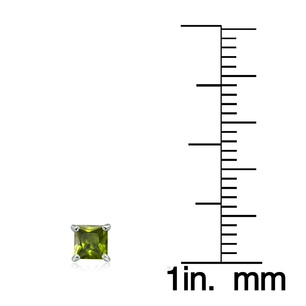 Sterling Silver Peridot 4mm Square Stud Earrings-3