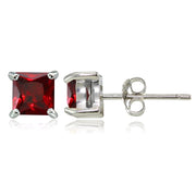 Sterling Silver Created Ruby 4mm Square Stud Earrings