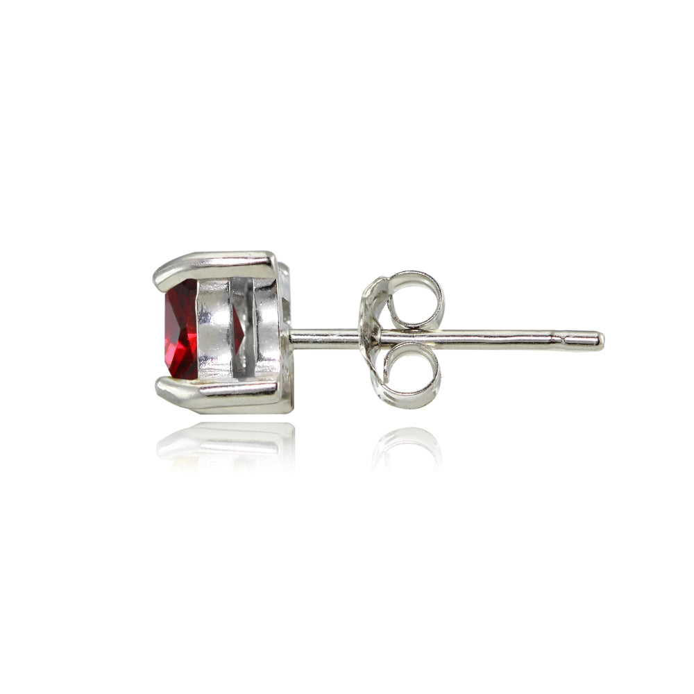 Sterling Silver Created Ruby 4mm Square Stud Earrings-2