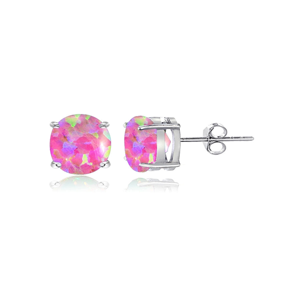 Sterling Silver Created Pink Opal 5mm Round-Cut Solitaire Stud Earrings