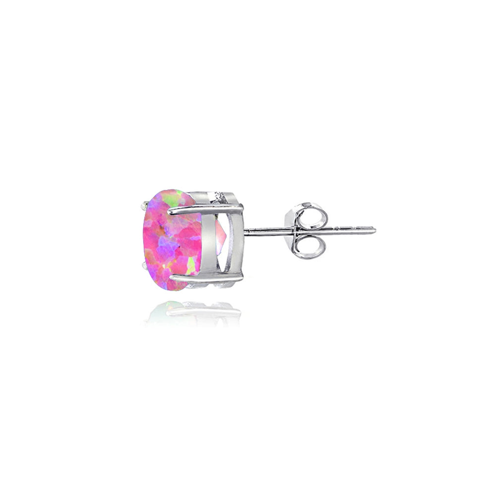 Sterling Silver Created Pink Opal 5mm Round Solitaire Stud Earrings-5