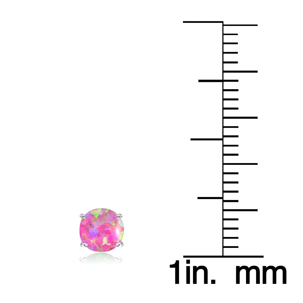 Sterling Silver Created Pink Opal 5mm Round Solitaire Stud Earrings-6