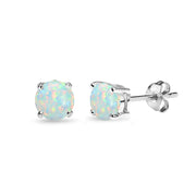 Sterling Silver Created White Opal 5mm Round-Cut Solitaire Stud Earrings