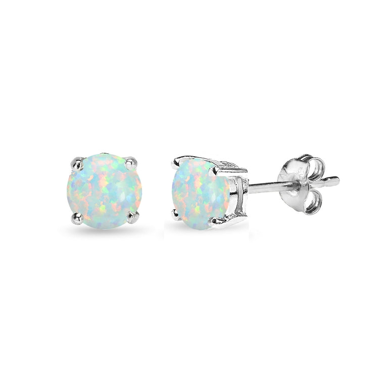 Sterling Silver Created White Opal 5mm Round-Cut Solitaire Stud Earrings