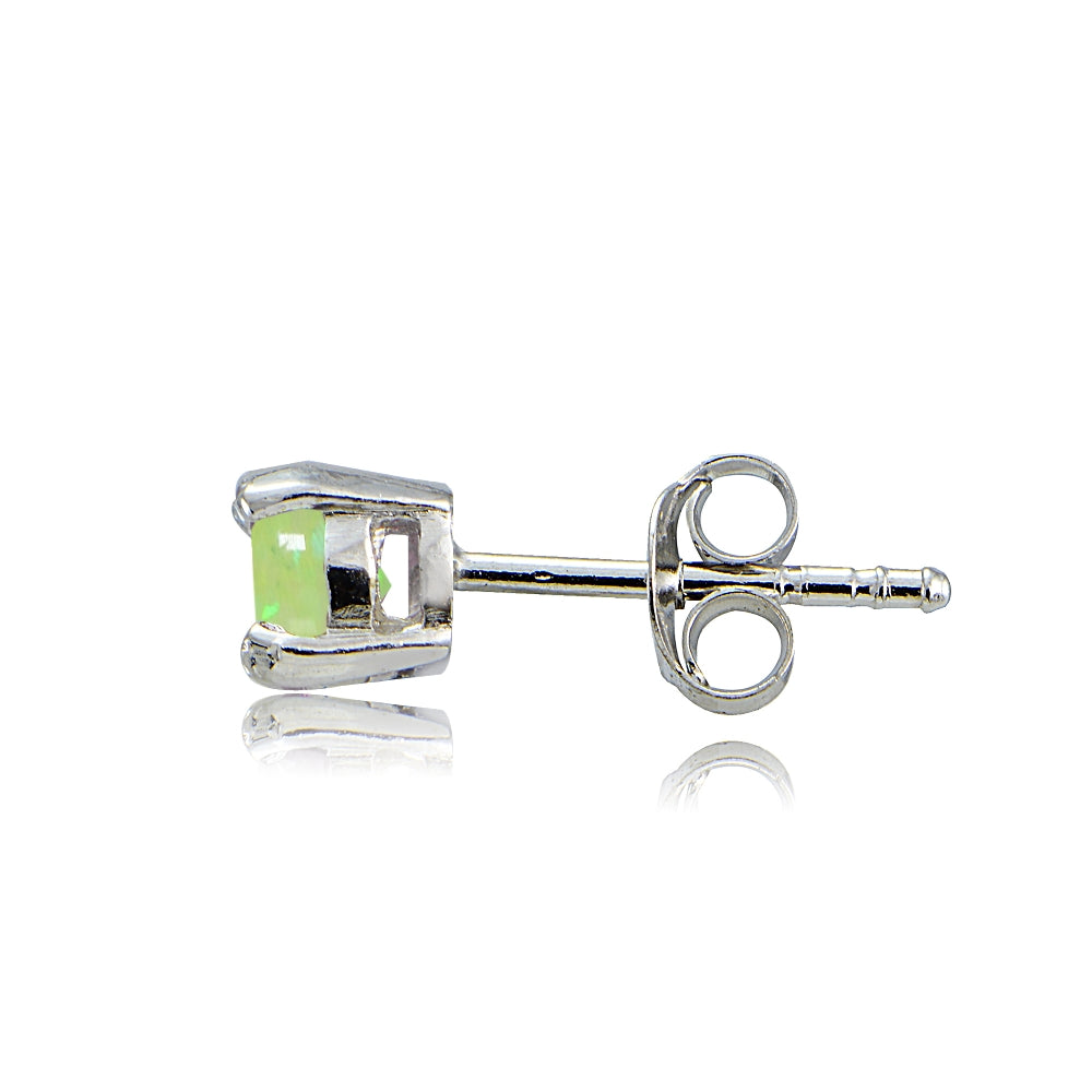 Sterling Silver Created Green Opal 4mm Round Stud Earrings-2