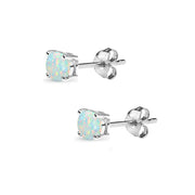Sterling Silver Created White Opal 4mm Round-Cut Solitaire Stud Earrings