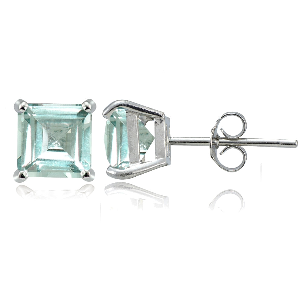 Sterling Silver Aquamarine 6mm Square Stud Earrings