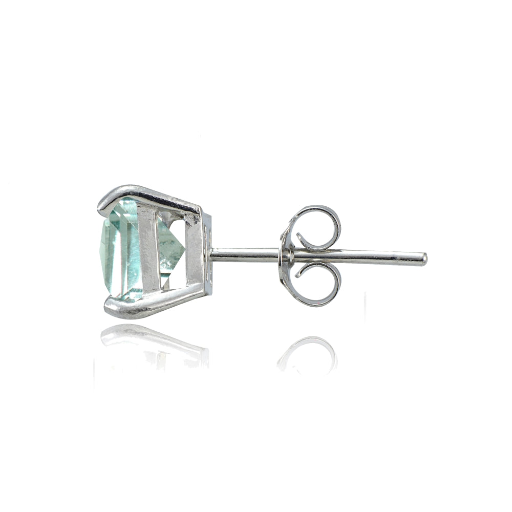 Sterling Silver Aquamarine 6mm Square Stud Earrings-2