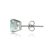 Sterling Silver Aquamarine 6mm Square Stud Earrings