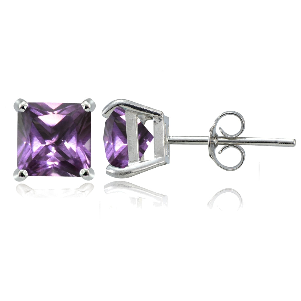 Sterling Silver Created Alexandrite 6mm Square Stud Earrings