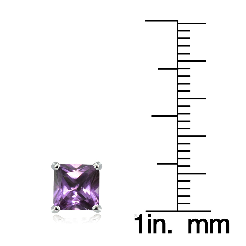Sterling Silver Created Alexandrite 6mm Square Stud Earrings-3