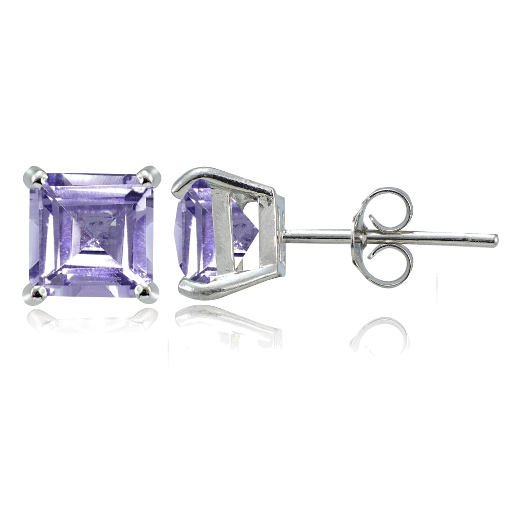Sterling Silver Amethyst 6mm Square Stud Earrings